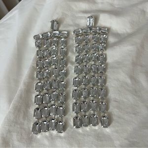 Massive long earrings silver with crystals